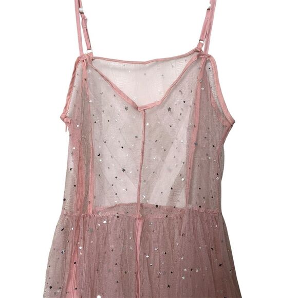 Pink Starry Tulle Maxi Dress M Sleeveless Party Evening - Picture 4 of 15